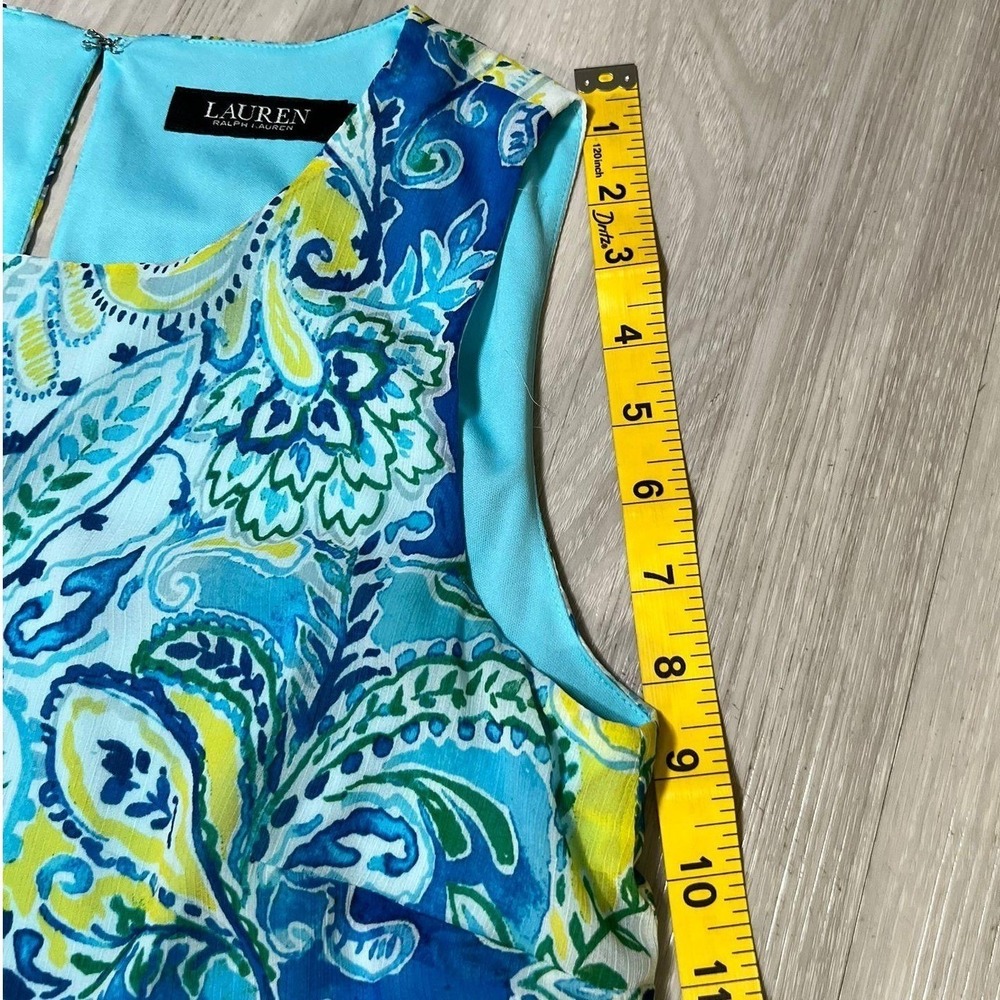 Lauren Ralph Lauren Dress Size 6 Blue Yellow Green Paisley Tiered Ruffle Womens - Picture 9 of 15